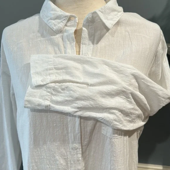 Maternal America white linen like hi lo button down dress or tunic - Picture 3 of 6